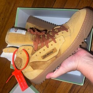 Off-White Camel and Brown High-Top Sneakers